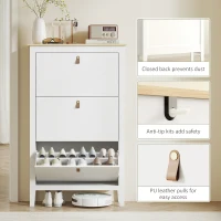 HOMCOM Narrow Shoe Cabinet with 3 Flip Drawers, Adjustable Shelves for Entryway, Holds 15-21 Pairs, White(m-7)