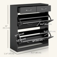 HOMCOM Narrow Shoe Storage with 2 Flip Drawers and Adjustable Shelves Shoe Cabinet Organizer for 12 Pairs of Shoes, Black(m-3)