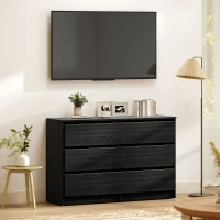 HOMCOM Wide Chest of Drawers, 6 Drawer Dresser for Bedroom, Living Room, Hallway, Modern Clothes Storage Organizer, Black(m-5)