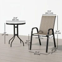 Outsunny 3 Pieces Bistro Set, Small Patio Furniture Set with Stackable Mesh Chairs, Glass Table for Garden, Light Mixed Brown(m-3)