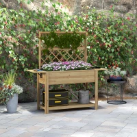 Outsunny Wood Planter with Trellis for Climbing Plants, Raised Garden Bed with Foldable Shelves, 55.1" x 17.7" x 59.4", Natural(m-1)
