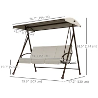 Outsunny 3-Seat Outdoor Porch Swing Patio Swing with Adjustable Canopy, Removable Seat and Back Cushion for Garden, Poolside(m-3)