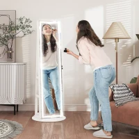 HOMCOM Jewelry Cabinet with Full Length Lockable Mirror, Standing Jewelry Armoire Organizer with LEDs, White(m-1)