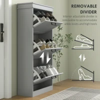 HOMCOM Slim Shoe Cabinet with 3 Flip Drawers and Adjustable Shelves, Narrow Shoe Cabinet for 15 Pairs of Shoes, Grey(m-6)