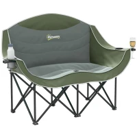 Outsunny Portable Camp Chair, Double Camping Chair with Cup Holders and Carry Bag, Support 551 lbs, Dark Green(m-9)