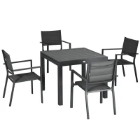 Outsunny Patio Dining Set for 6, Aluminum Expandable Outdoor Table and 6 Stackable Chairs with Padded Back, Mesh Seat, Dark Grey(m-11)