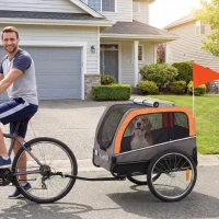 PawHut Dog Bike Trailer, Pet Cart Bicycle Carrier with 2 Entrances, Quick Release Wheels, Reflectors, Flag, Safety Leash(m-11)