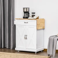 HOMCOM Foldable Kitchen Island with Storage Drawer, Farmhouse Style Rolling Utility Cart, Coffee Bar Cabinet on Wheels with Drop-Leaf Wood Top, White(m-8)