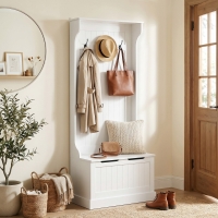 HOMCOM 4-In-1 Hall Tree with Coat Rack, Top Shelf, Shoe Storage and Bench Seat, Entryway Bench with 4 Hooks