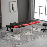 HOMCOM 85" 3 Section Foldable Massage Table Professional Salon Spa Facial Couch Bed (Black/Red)(m-1)