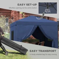 Outsunny 10' x 10' Pop Up Canopy Tent, Instant Sun Shelter, with Wheeled Bag and Mesh Windows, Height Adjustable, Dark Blue(m-4)