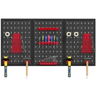 HOMCOM 28 Piece Metal Peg Board with Accessories, Shelf Tool Organizer, Black and Red(m-2)