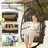 Outsunny Hanging Egg Chair with Stand, Foldable Wicker Rattan Swing Chair with Thick Cushion and Safety Rope, Brown(m-4)