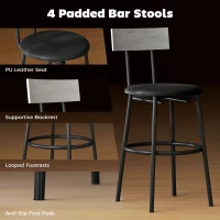 HOMCOM 5-Piece Bar Table Set, Industrial Bar Table and Stools for 4 with Footrest and Steel Frame for Kitchen, Cement Grey(m-5)