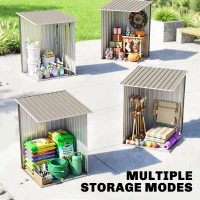 Outsunny 3.3' x 3.4' Lean-to Outdoor Garden Storage Shed, Galvanized Steel with Lockable Door for Patio Brown and White(m-7)