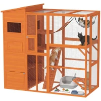 PawHut 76" Catio Outdoor Cat Enclosure with Cat Condo, Jumping Platforms, Ladder, Ramps, Hammock for 2-3 Indoor Cats, Orange(m-9)