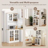 HOMCOM Kitchen Buffet with Hutch, Storage Pantry with 3 Cabinets, 2 Open Shelves and Large Countertop, White(m-7)