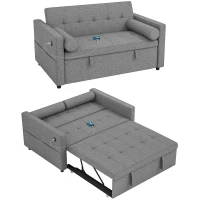 HOMCOM Pull Out Sofa Bed, Sleeper Sofa Couch with USB Ports, Small Linen Loveseat Futon Couch for Living Room, Grey(m-9)