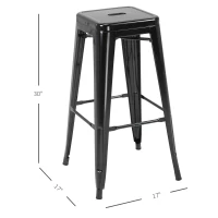 HOMCOM Set of 4 Bar Stools Kitchen Metal Steel Portable Stackable Seat 4pcs Black(m-3)