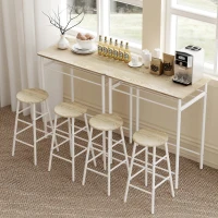 HOMCOM 3 Piece Counter Height Bar Table Set with 1 Table, 2 Matching Stools, Dining Table Set with Storage Shelf and Metal Frame Footrest, White and Oak(m-9)
