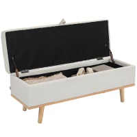 HOMCOM Storage Ottoman Bench, Foot Rest with Lift-Up Lid and Wood Legs, Linen Storage Chest for Living Room, Cream White(m-9)