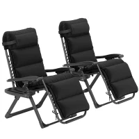 Outsunny 2pcs Reclining Zero Gravity Chair with Adjustable Backrest, Folding Garden Sun Lounger with Removable Cushion, Grey(m-2)