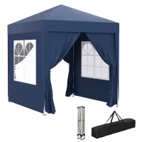 Outsunny 6.6'x6.6' Pop Up Canopy Tent with Sidewalls, Instant Sun Shelter Camping Gazebo with Carry Bag, Blue(m-9)