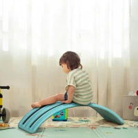 Qaba 32.3" Balance Board, Wobble Board Kids Curvy Rocker Board, Ended Preschool Learning Montessori Waldorf Toy, Ages for 3-6 Years Old, Blue(m-8)