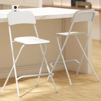HOMCOM Folding Bar Stools Set of 2, Counter Height Foldable Stool with Wooden Effect Seat and Steel Frame for Kitchen, White(m-9)