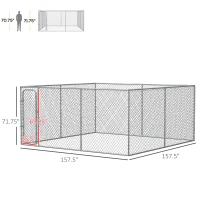 PawHut Dog Kennel Outdoor Galvanized Chain Link Fence Heavy Duty Pet Run House Chicken Coop with Secure Lock Mesh Sidewalls for Backyard Garden Silver, 13' L x 13' W x 5.9' H(m-3)