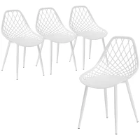 HOMCOM Modern Dining Chairs Set of 4, Plastic Kitchen Chairs with Hollow Backrest and Metal Legs for Living Dining Room, White(m-9)