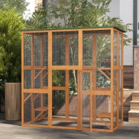 PawHut Outdoor Cat House Big Catio Wooden Feral Cat Shelter Enclosure with Large Spacious Interior, 6 High Ledges, Weather Protection Asphalt Roof, 71" L, Orange(m-3)