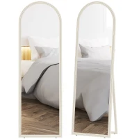 HOMCOM 64" x 21" Full Length Mirror, Free Standing, Leaning or Wall, Arched Full Body Mirror with Faux Stone Frame, White(m-9)