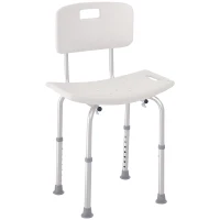 HOMCOM Bath Chair with Back, Adjustable Height Non-slip Shower Stool Bench Tool-Free Assembly Bathroom Aids, White(m-2)