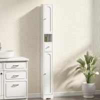 HOMCOM Tall Bathroom Cabinet, Modern Slim Bathroom Storage with Arched Doors, Drawer and Open Shelf, Narrow Storage, White(m-1)