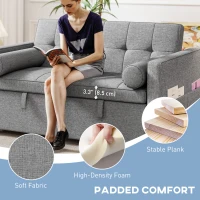 HOMCOM Pull Out Sofa Bed, Sleeper Sofa Couch with USB Ports, Small Linen Loveseat Futon Couch for Living Room, Grey(m-7)