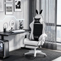 HOMCOM Cute Racing Gamer Chair, PU Leather Gaming Chair with Footrest, Headrest and Lumbar Support, Black(m-8)