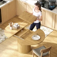 HOMCOM Extendable Kitchen Table for 6-8, 43.5"-59" Farmhouse Dining Table with Pedestal Base Natural Wood Finish(m-10)