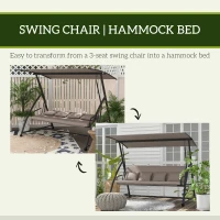Outsunny 3 Seater Porch Swing Convertible Swing Chair Bed Cushioned Light Brown(m-6)