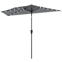 Outsunny Half Outdoor Patio Umbrella with Solar LED Lights Half Umbrella with Crank 9ft Dark Grey(m-9)