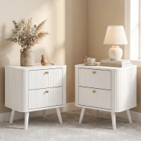 HOMCOM Modern Nightstand Set of 2, Bedside Table with 2 Drawers, Side End Table for Bedroom, Living Room, White Wood Grain(m-1)