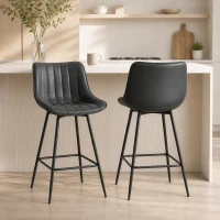 HOMCOM Set of 2 Counter Height Barstools, PU Leather Upholstered Bar Stools with Backrest, Footrest and Steel Legs, Black(m-1)