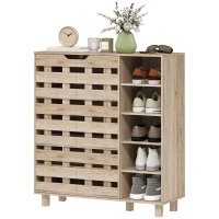 HOMCOM Shoe Cabinet, 21 Pair Shoe Storage Cabinet Organizer with 5-tier Double Door Cabinet and 5-tier Open Shelves, Beige(m-3)
