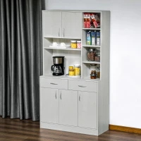 HOMCOM 71" Kitchen Hutch with Storage Cabinet, Modern Buffet with Hutch, Cupboard with Drawers for Living Dining Room, Ash White(m-8)