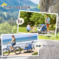 Aosom Dog Bike Trailer, 2 in 1 Pet Stroller Cart Bicycle Carrier, Folding Cart Frame with Suspension, Universal Bicycle Coupler, Reflectors, Flag, Blue(m-4)