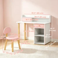 Qaba Kids Study Table and Chair Set, Kids Desk and Chair Set w/ Storage and Shelves, for 3-8 Year Old, Pink(m-3)