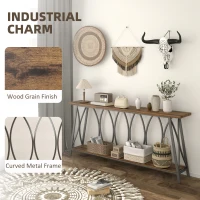 HOMCOM 71" Console Table, Industrial 2-Tier Narrow Entryway Table with Metal Frame for Living Room, Hallway, Rustic Brown(m-5)