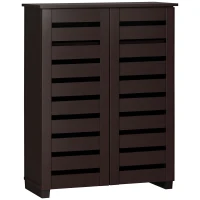 HOMCOM Narrow Shoe Cabinet with 2 Slatted Doors, Modern Shoe Storage Cabinet with Adjustable Shelves for Entryway, Hallway, Living Room, Holds 15 Pairs, Dark Brown(m-2)