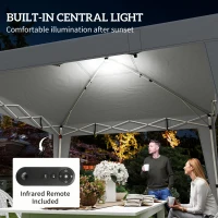 Outsunny 10 x 10 ft Pop Up Canopy Tent with Central Light, UPF 50+ Instant Portable Canopy Shelter with Remote, Light Grey(m-4)