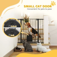 PawHut 30"-41" Extra Wide Pet Gate Barrier with Small Door, 35"H Dog Gate with Safety Gate Barrier, Stair Pressure Fit, Black(m-6)